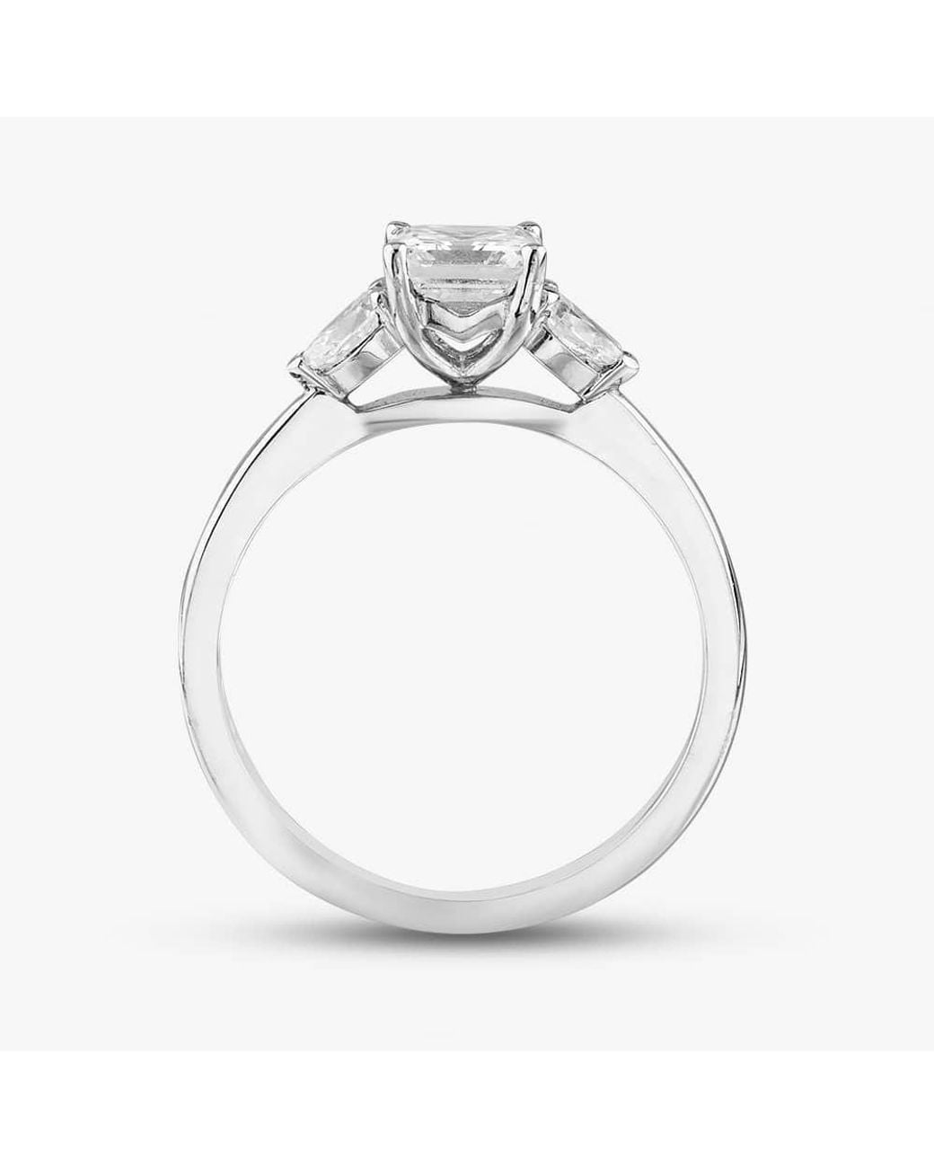 T.H.Baker White Platinum 1.30Ct Asscher & Pear Cut Diamond Three Stone Ring Rn5586 Plt
