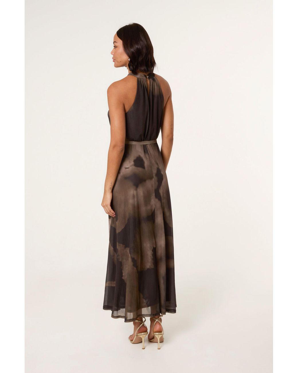 Blue Vanilla Natural Sleeveless Belted Turtleneck Maxi Dress