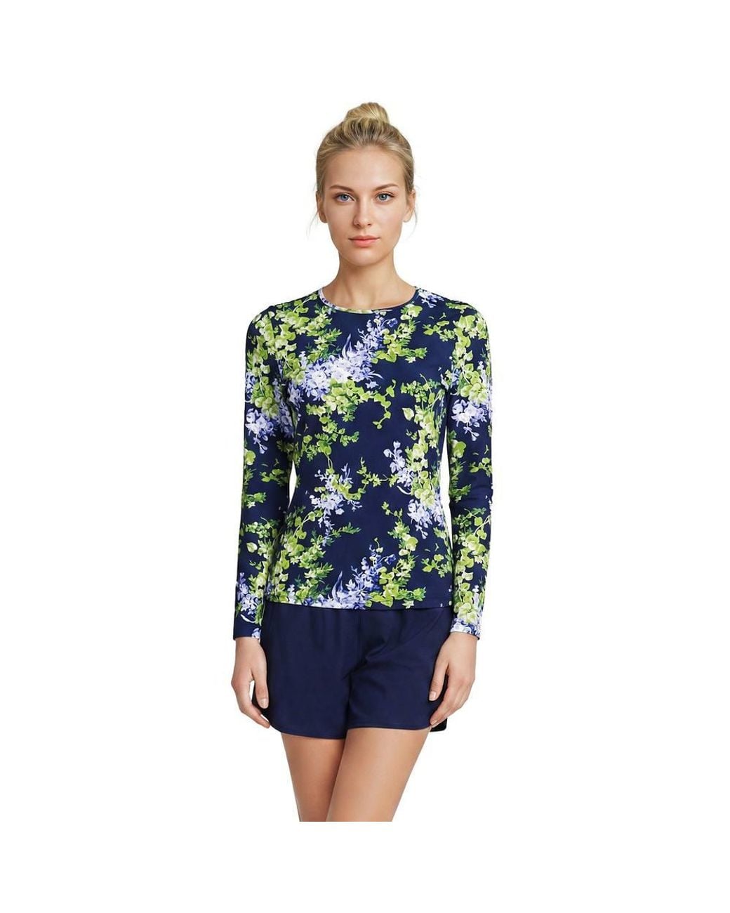 Lands' End Green Long Sleeve Crew Neck Sunshade Upf50 Quick Dry Swim Tee