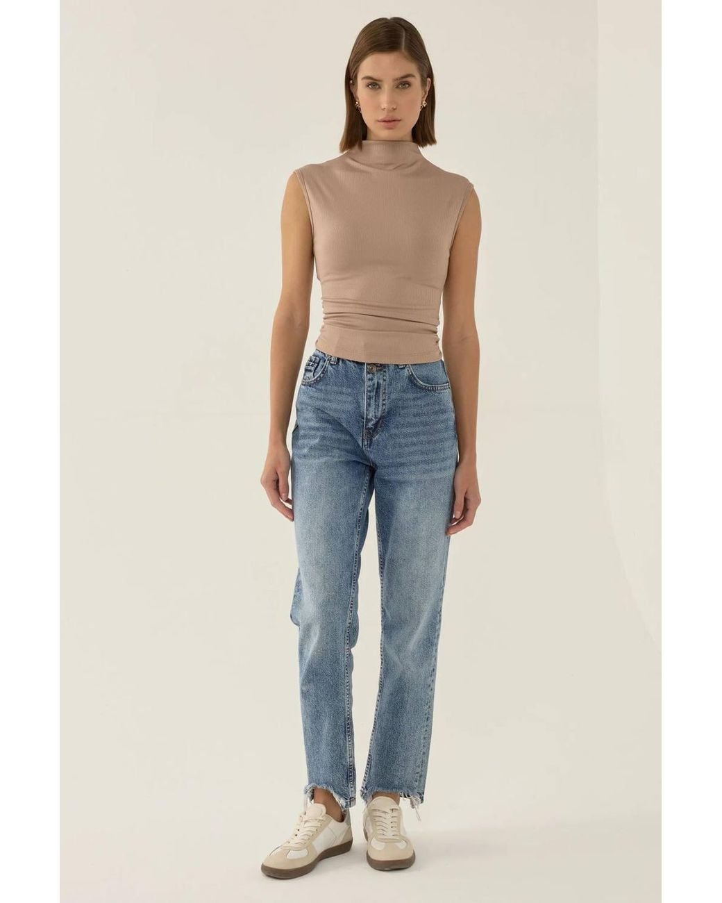 Hiccup Blue Ruched Half Turtleneck Crop Top