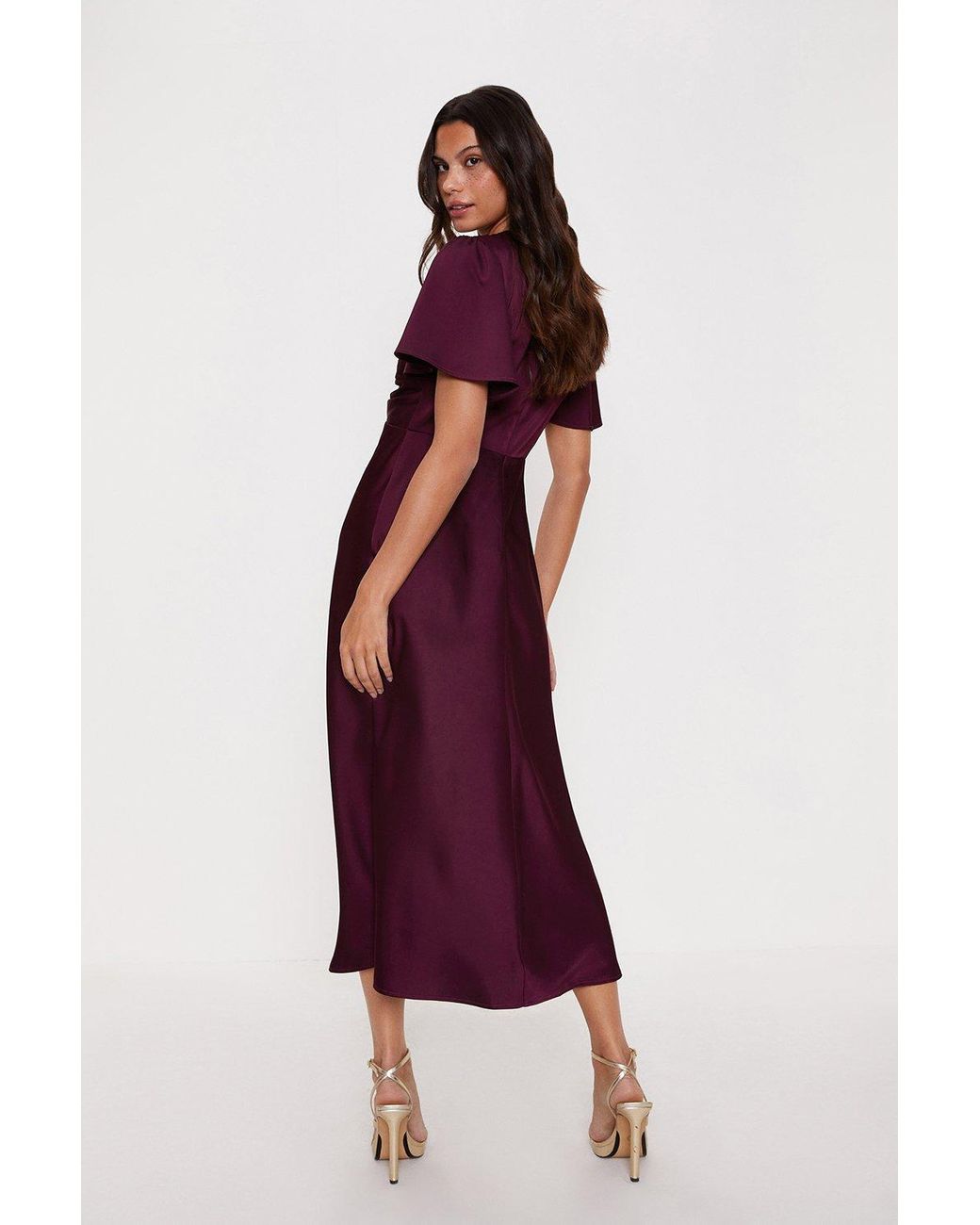 Oasis Satin Twist Front Angel Sleeve Midi Dress in Red Lyst UK