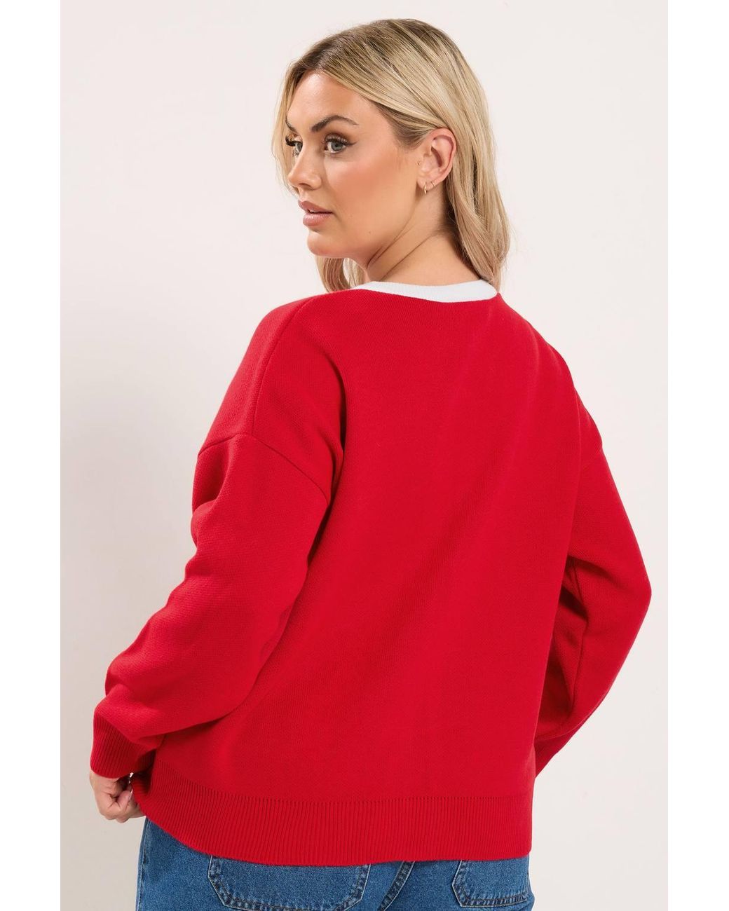 Yours Red Contrast Knitted Cardigan