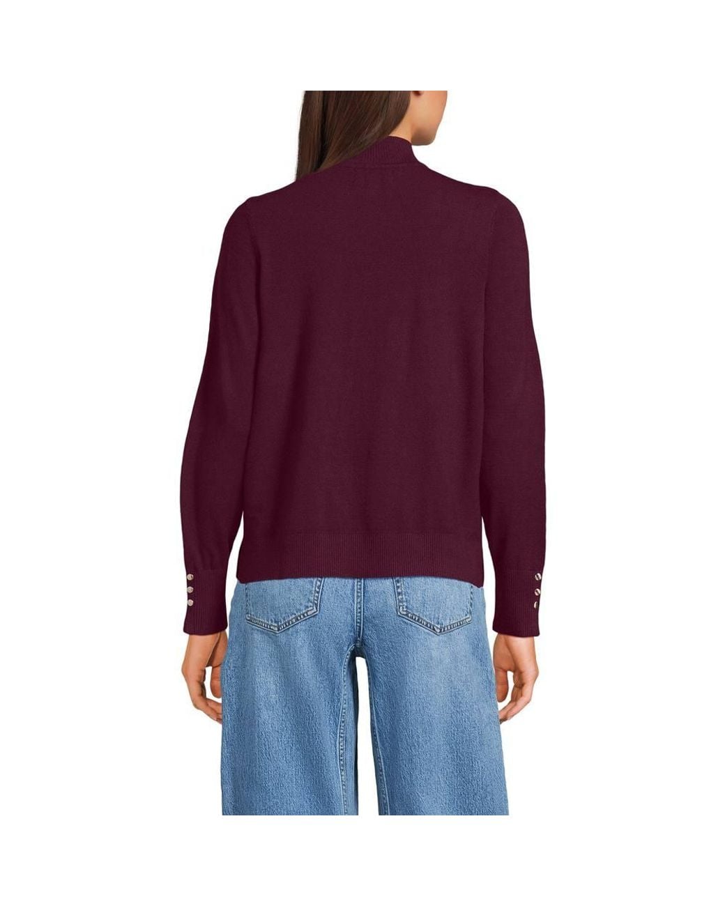 Lands' End Purple Button Cuff Polo Neck Jumper