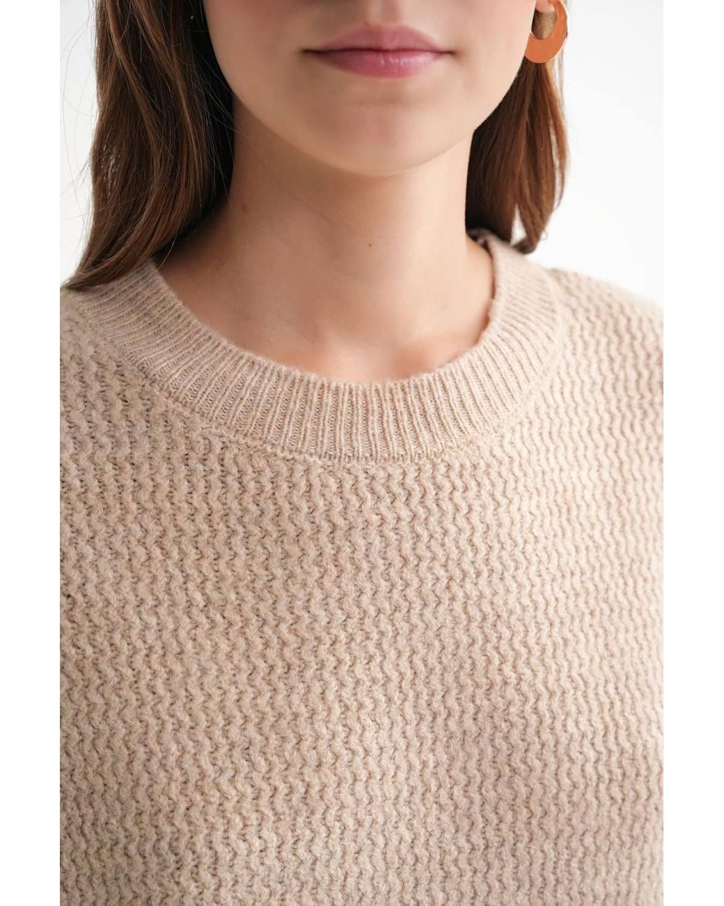 MixRay Natural Long Sleeve Ribbed Knit Sweater