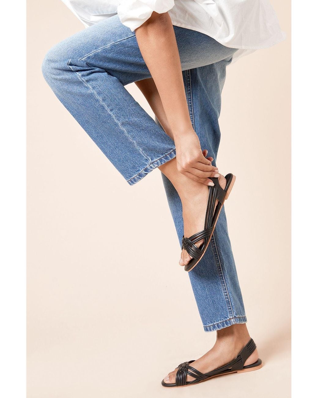 Dorothy Perkins Blue Wide Fit Jocelyn Real Leather Plaited Flat Sandals