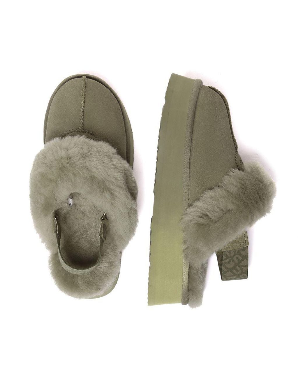 EverAu Australia Green Real Sheepskin Wagtail Removable Strap Platform Slippers With Eva Sole