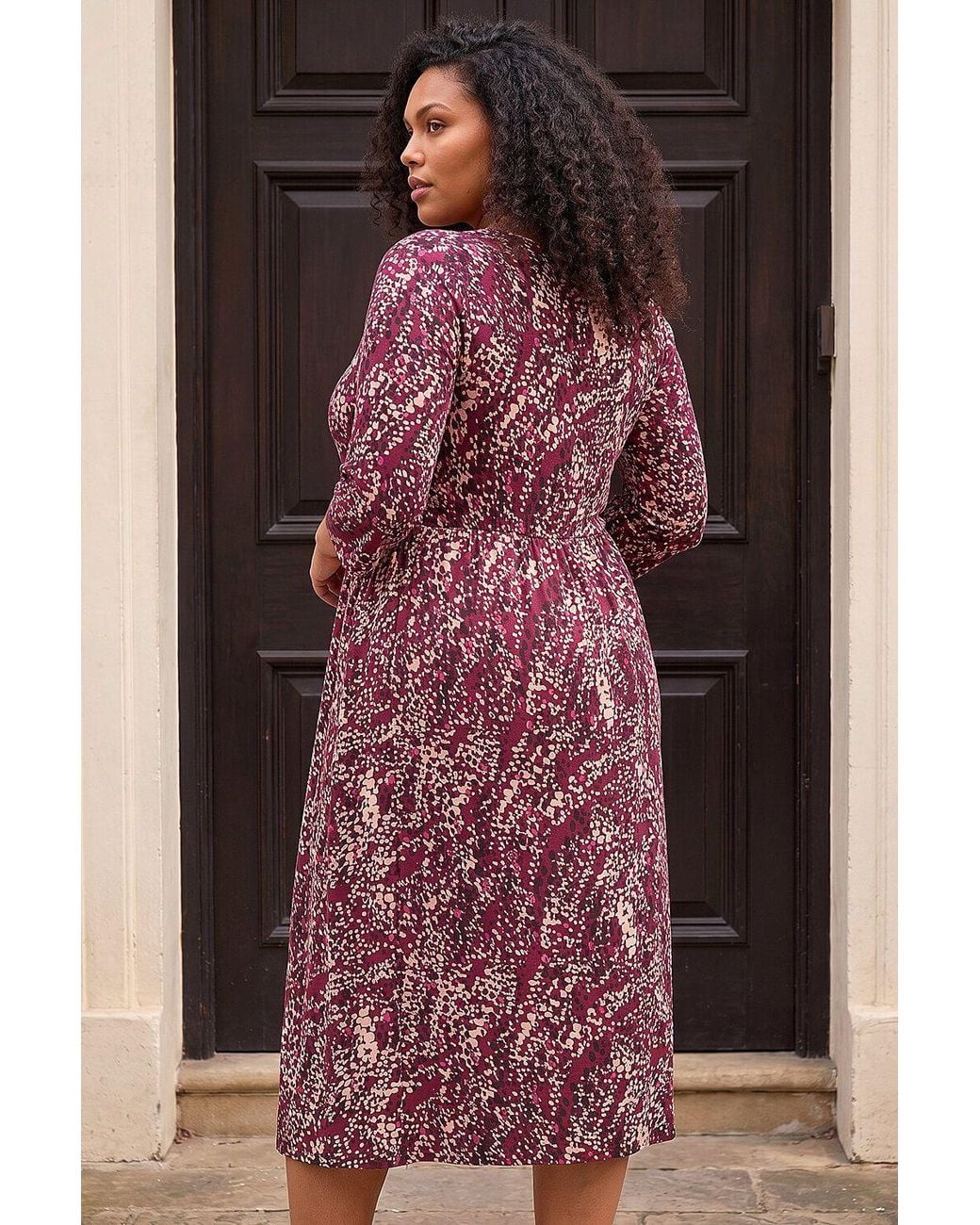 Roman Pink Curve Spot Print Stretch Midi Dress
