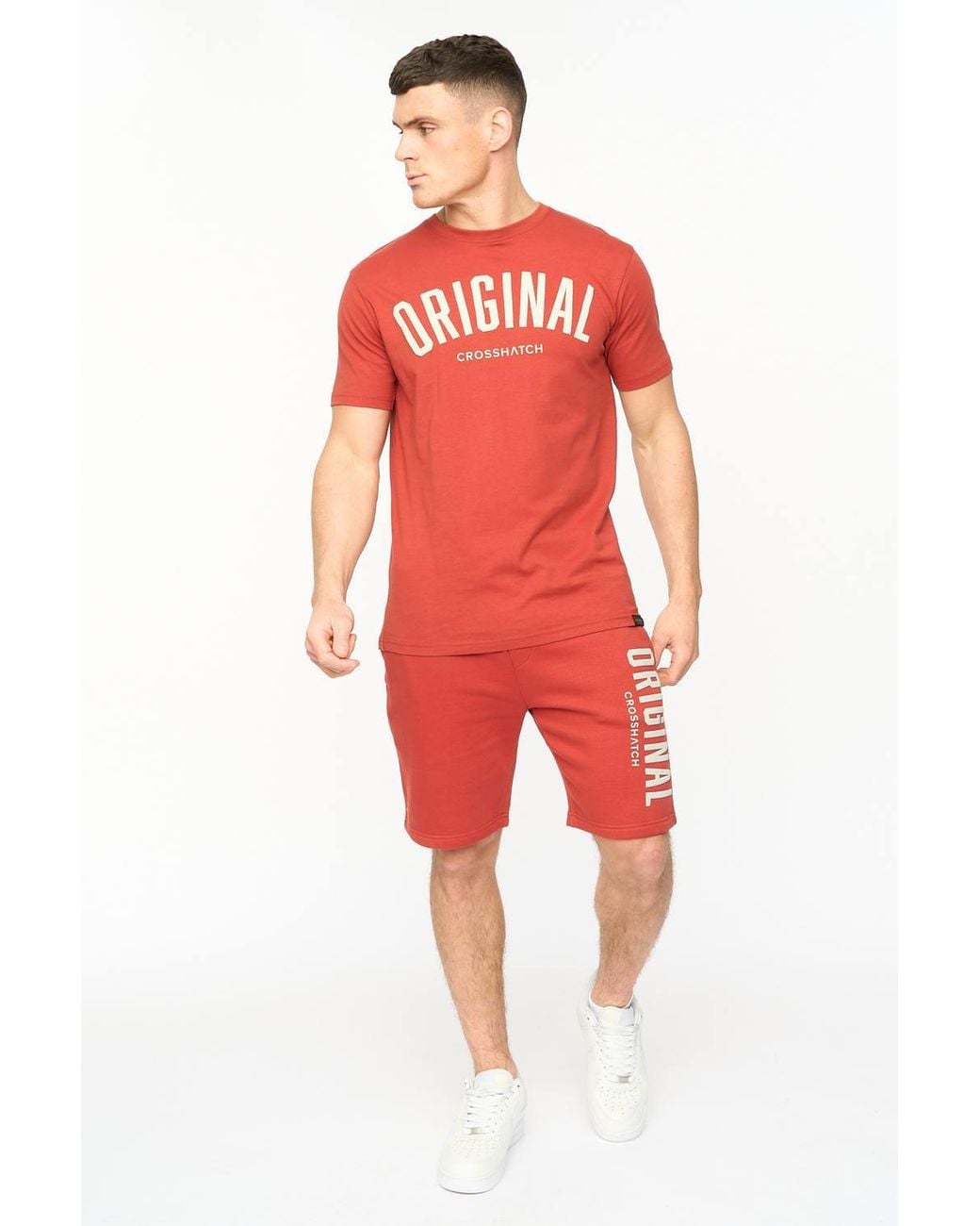 Crosshatch Red Kensby Crew Neck Cotton T-Shirt With High Build Graphics for men