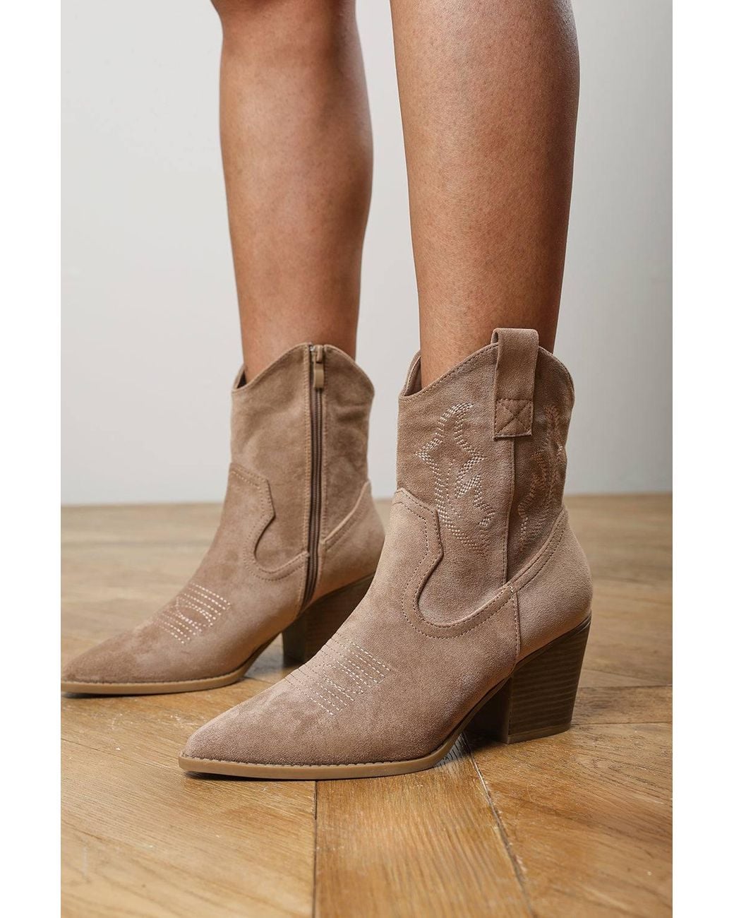 Where's That From Brown 'Frissa' Pointed Toe Block Heel Embroidery Design Ankle Boots