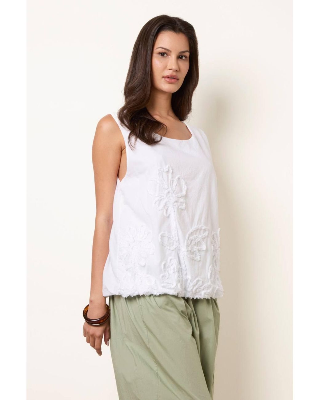 Blue Vanilla White Sleeveless Round Neck Top