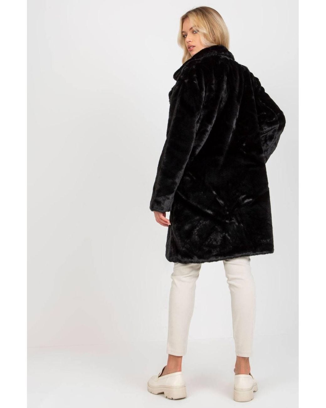 Love Lace Black Lined Faux Fur Coat With Pockets