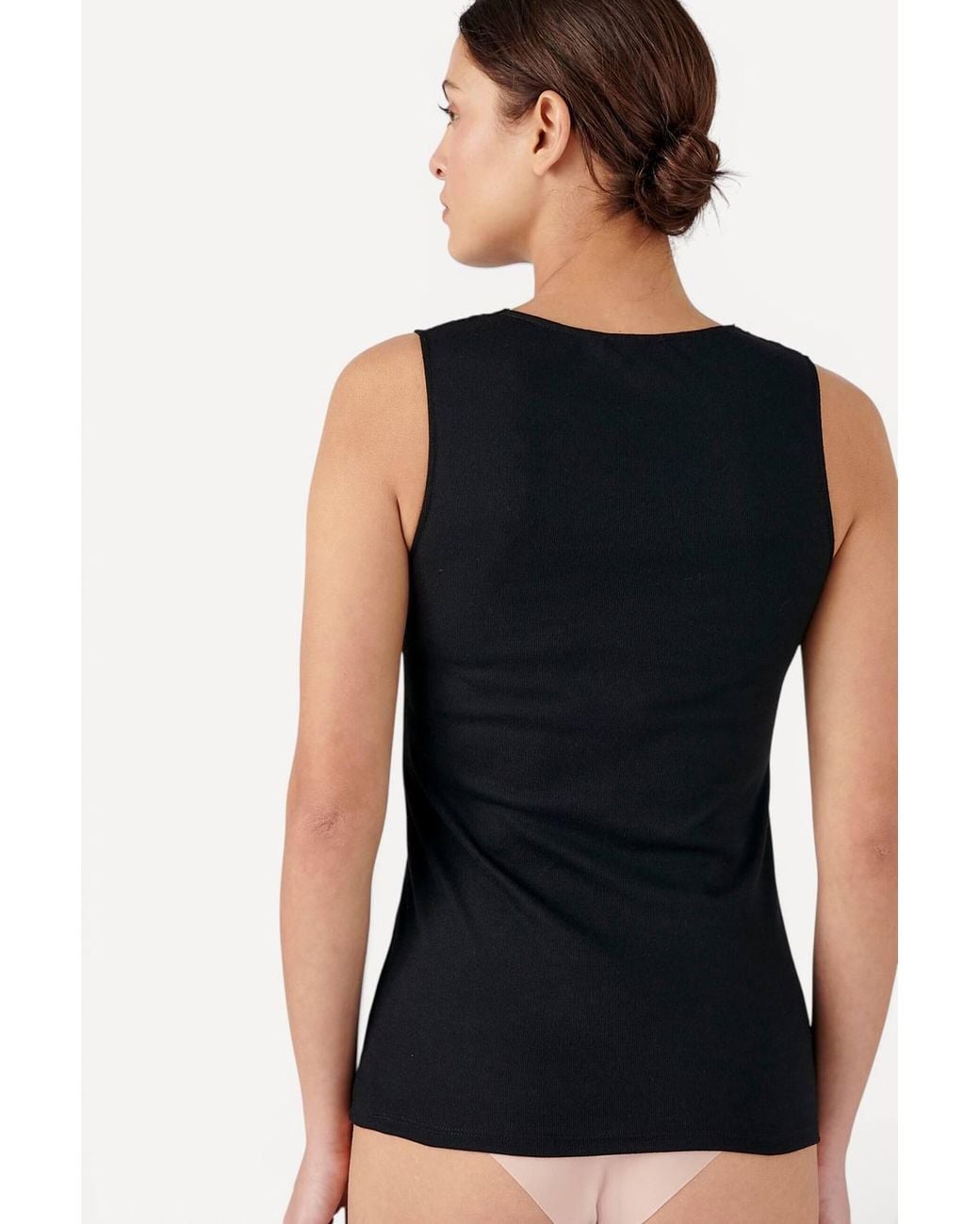 DAMART Black Sleeveless Thermolactyl T-Shirt Lace Trim Regular Length Jersey