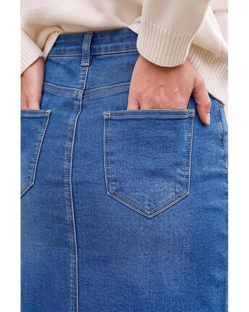 Roman Blue Cotton Denim Stretch Skirt