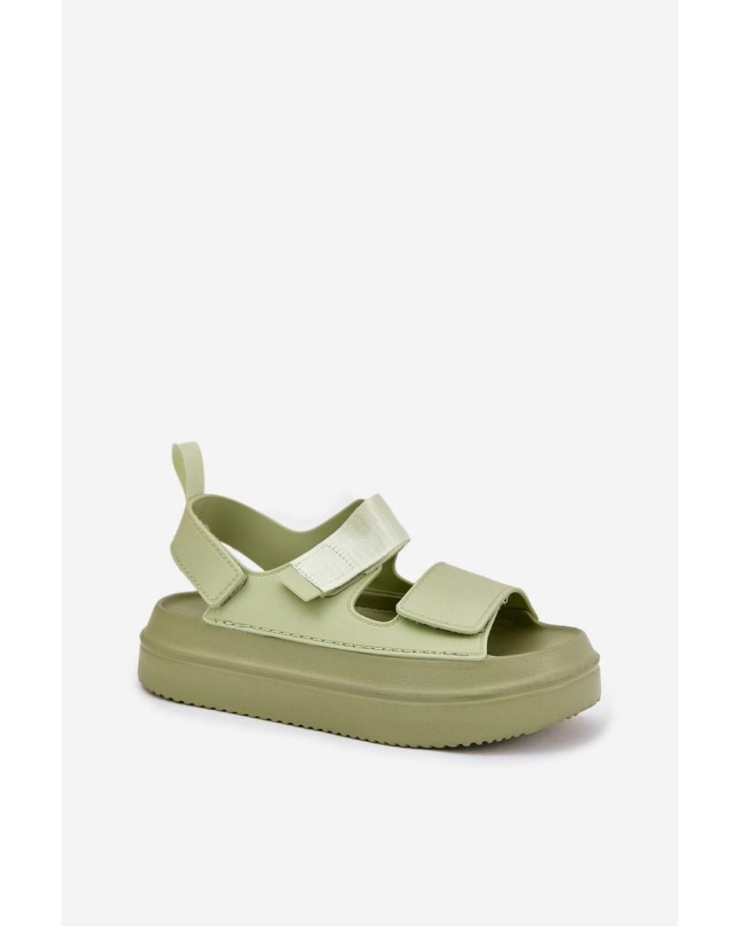 Love Lace Green Platform Velcro Sandals With Front Double Strap Back Strap