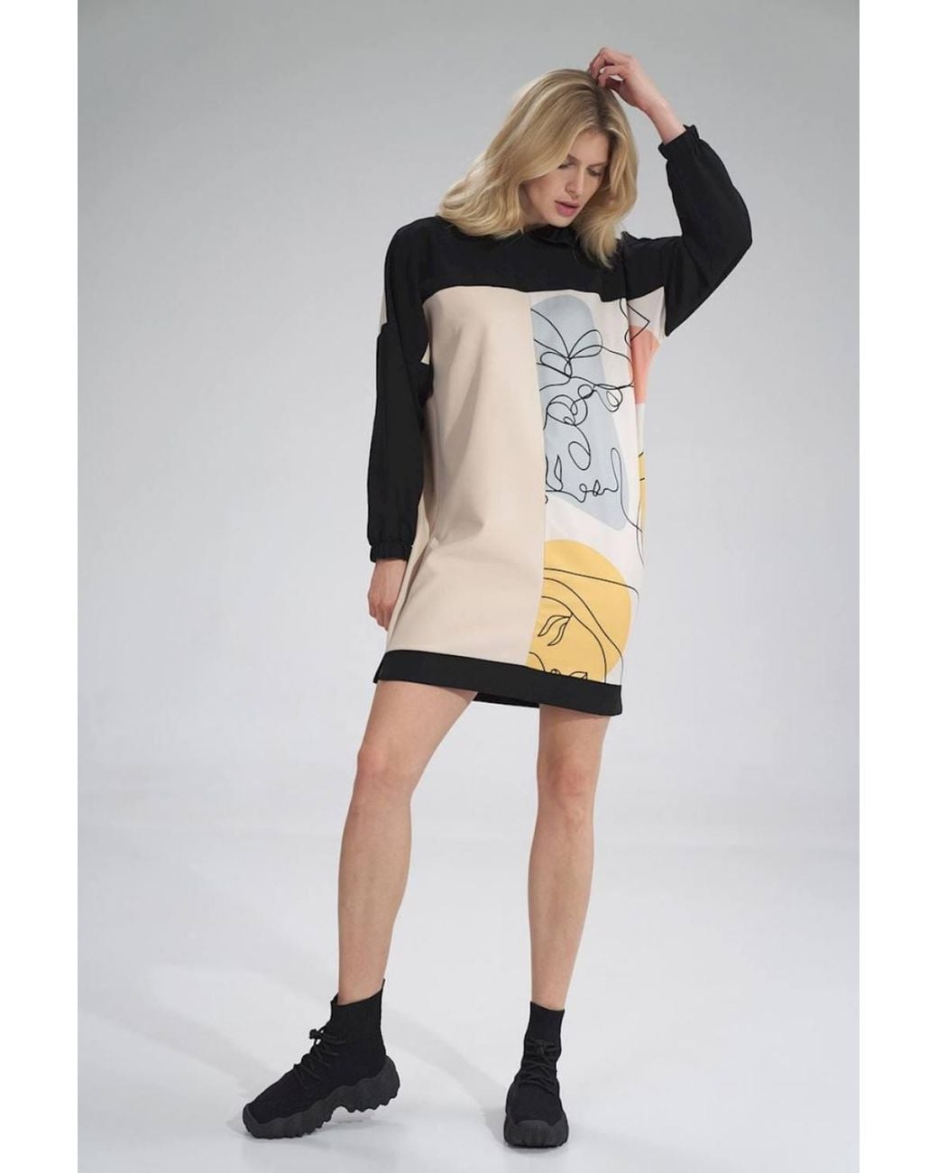 Love Lace Multicolor 3 Tone Hooded Midi Dress With Side Slits