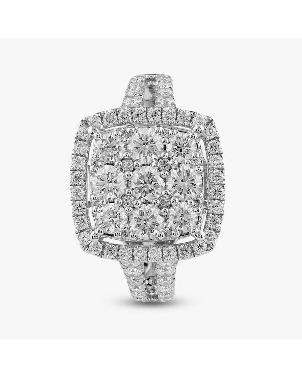 T.H.Baker Metallic 18Ct 1.73Ct Brilliant Cut Diamond Square Cluster Ring R27413Gw18Dd