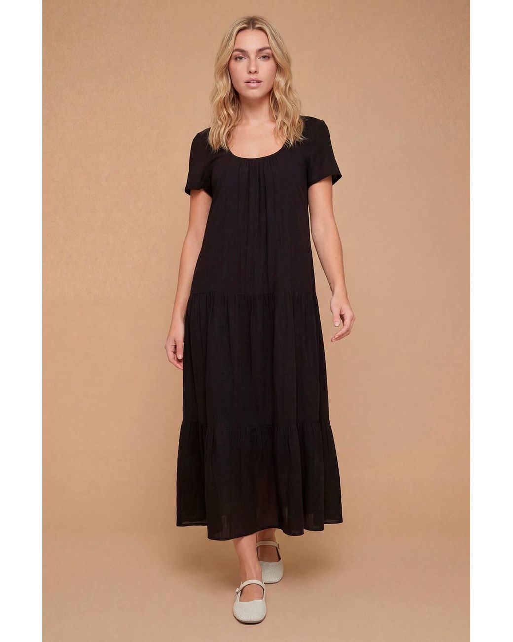 Dorothy Perkins Black Scoop Neck Tiered Maxi Dress