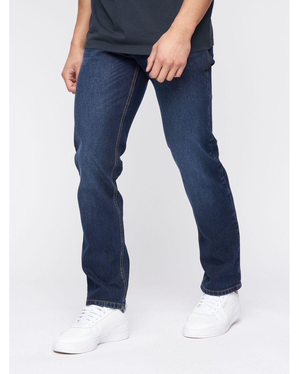 Crosshatch Blue Chas Straight-Fit Stretch Denim Jeans With Zip Fly for men