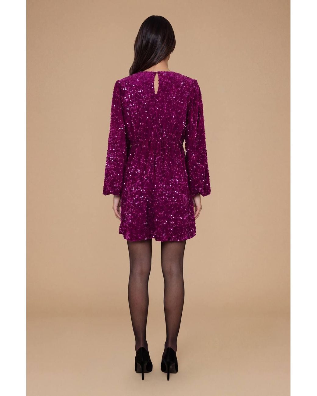 Dorothy Perkins Purple Petite Dp Luxe Contrast Bow Detail Velvet Sequin Mini Dress
