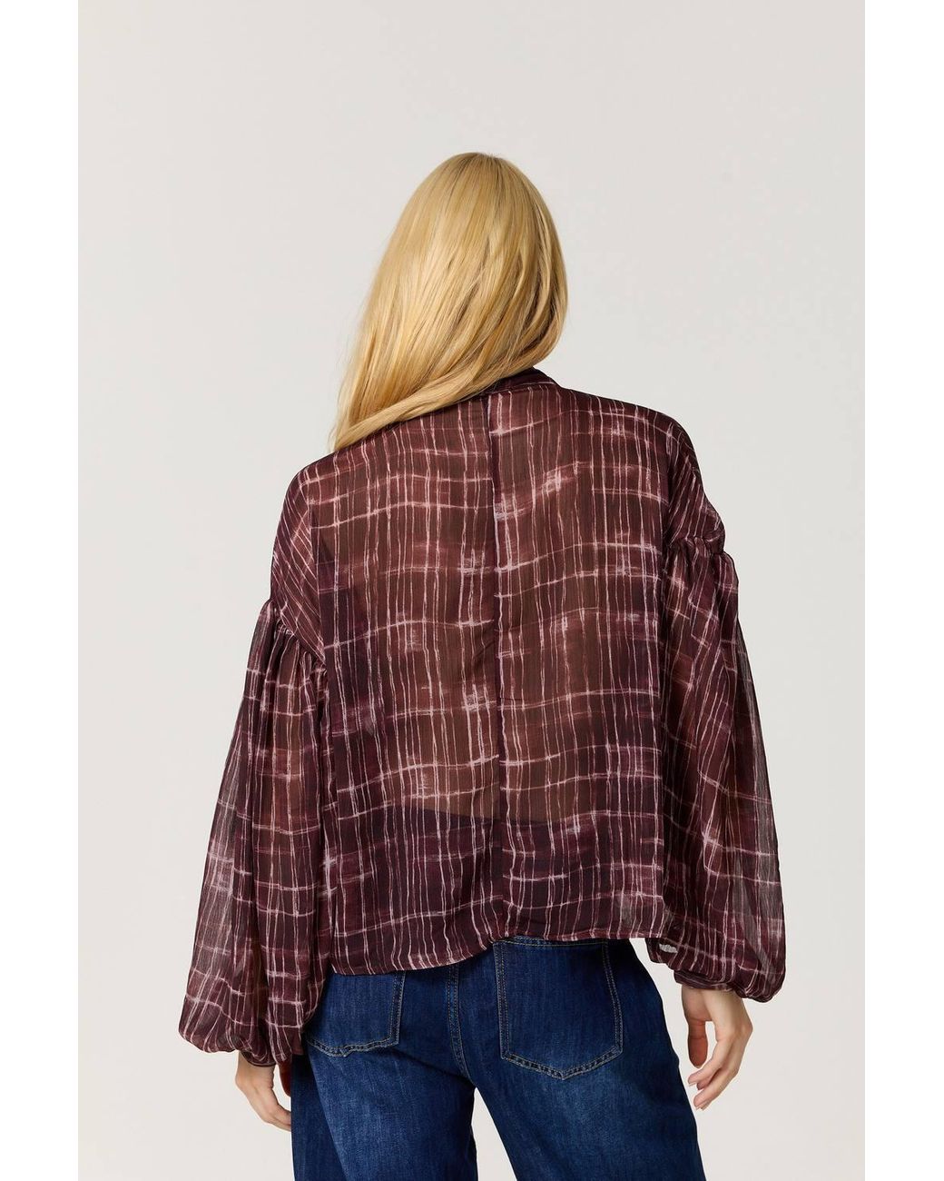 Liquorish Red Check Tie Neck Blouse