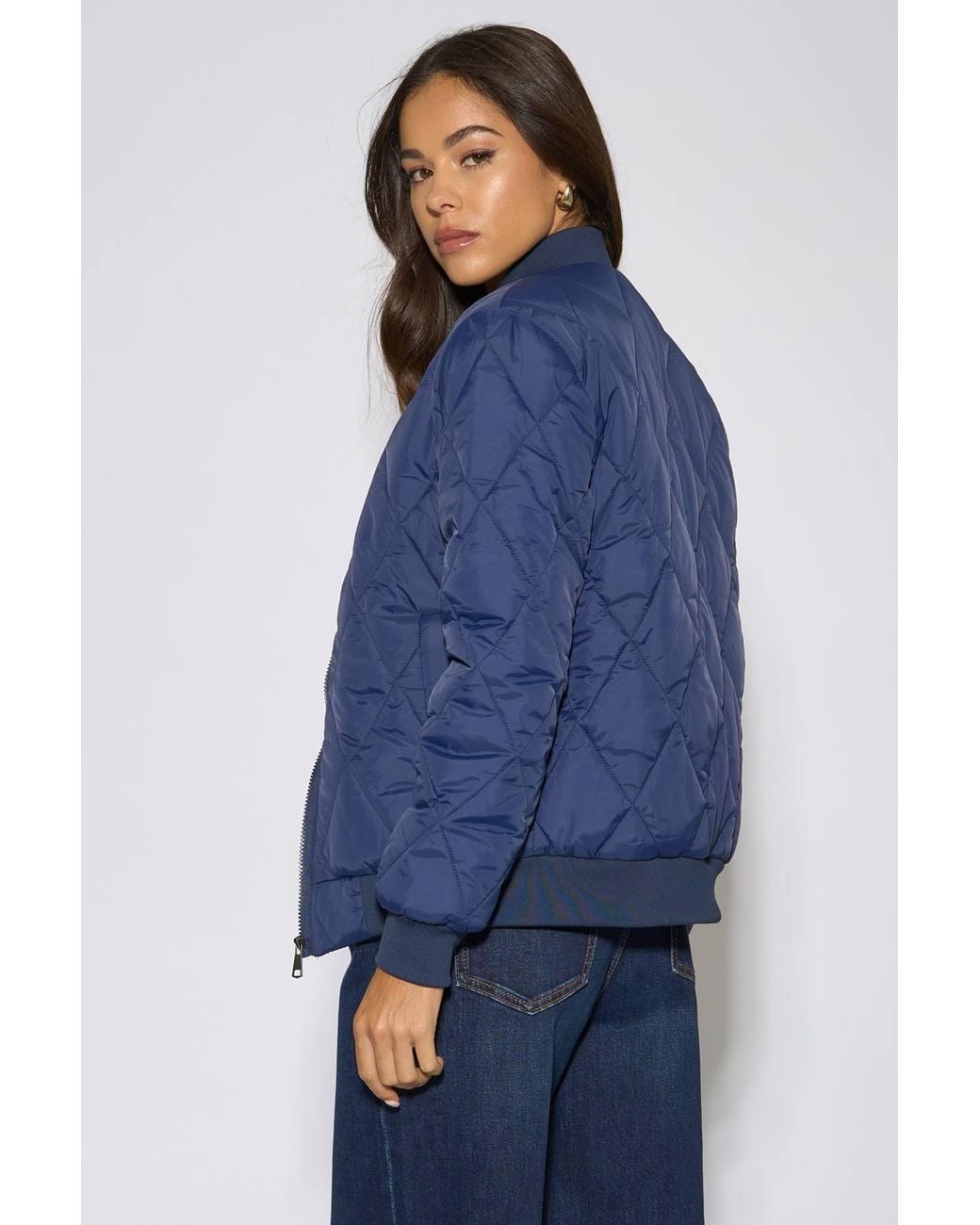 Gini London Blue Rib Trim Puffer Bomber Jacket