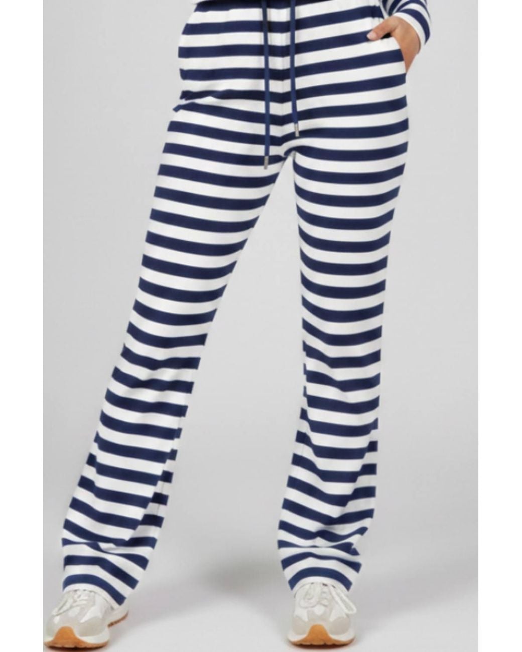 Stylewise Blue Stripe Ribbed Button Detail Top & Wide Leg Trouser Co-Ord