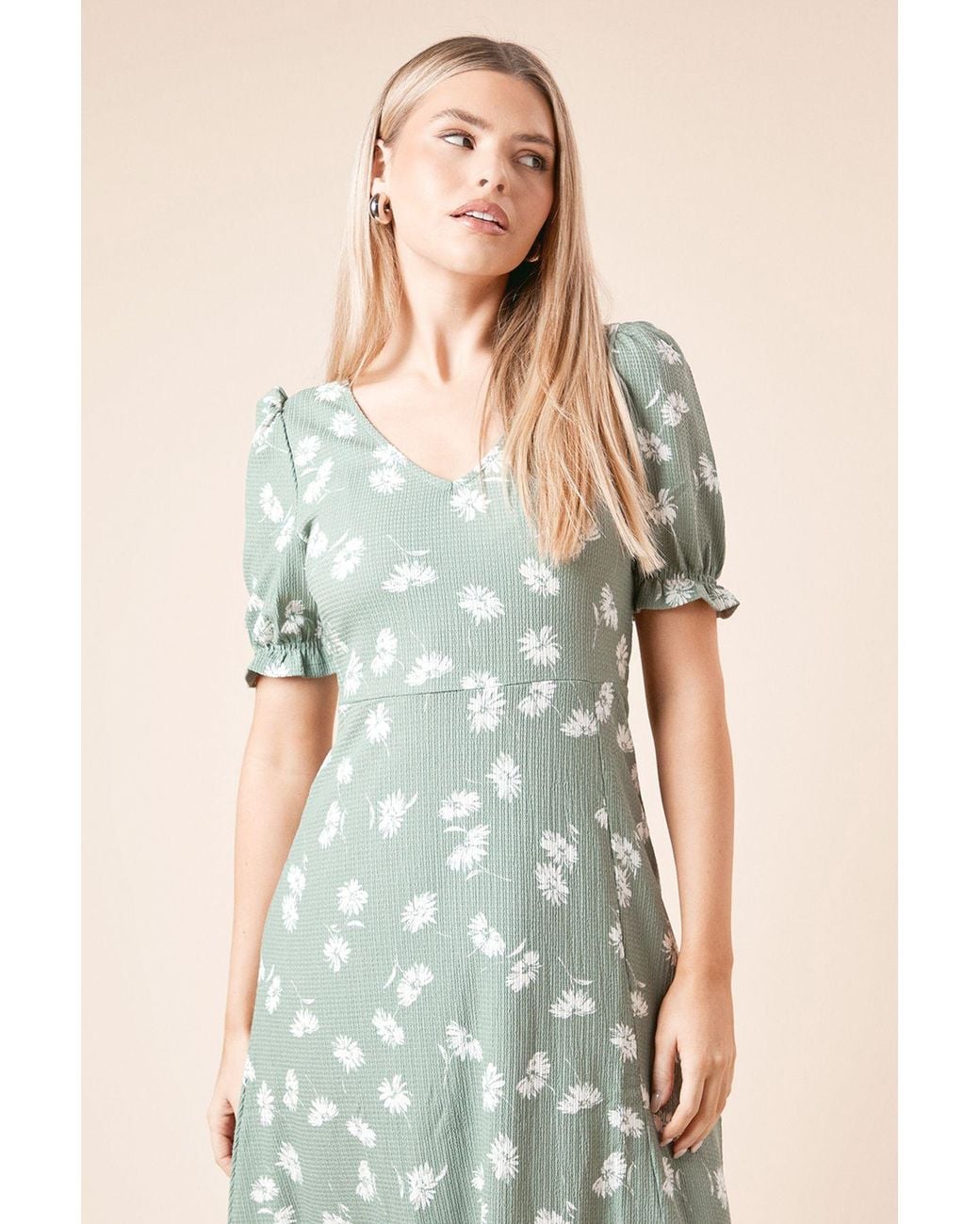 Dorothy Perkins Green Ditsy Print Short Sleeve Jersey Midi Dress