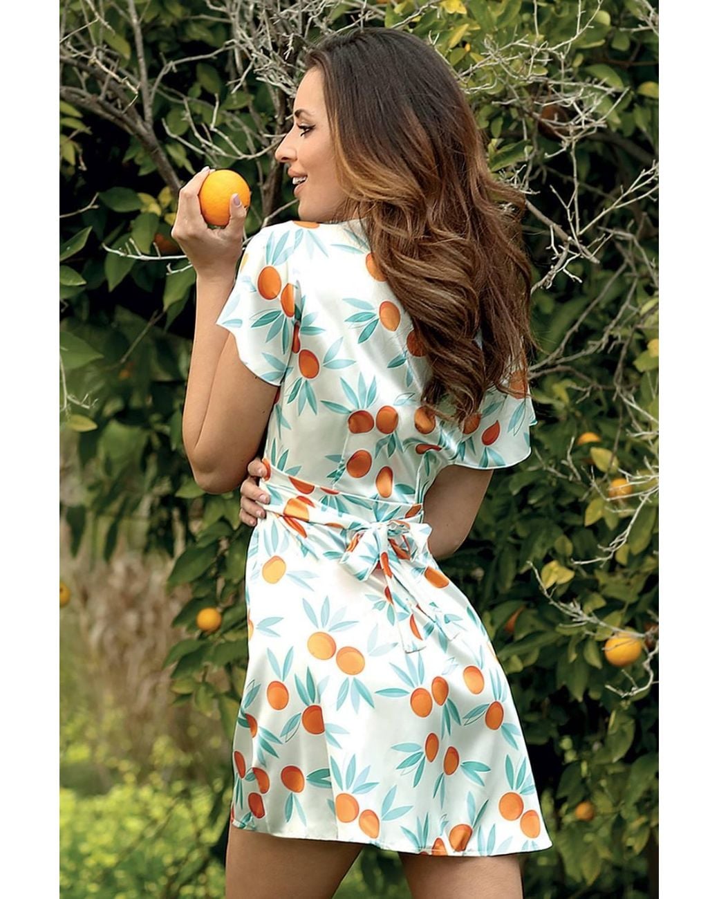 KDMD Green Light Satin Summer Housecoat Mediterranean Print