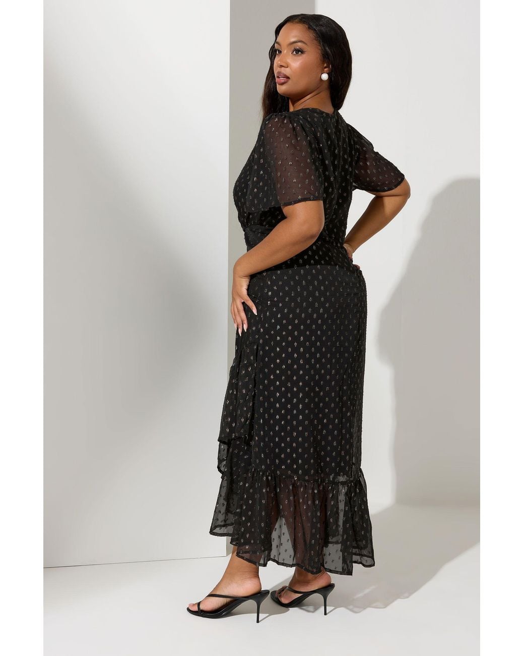 Yours Black Metallic Dobby Wrap Dress
