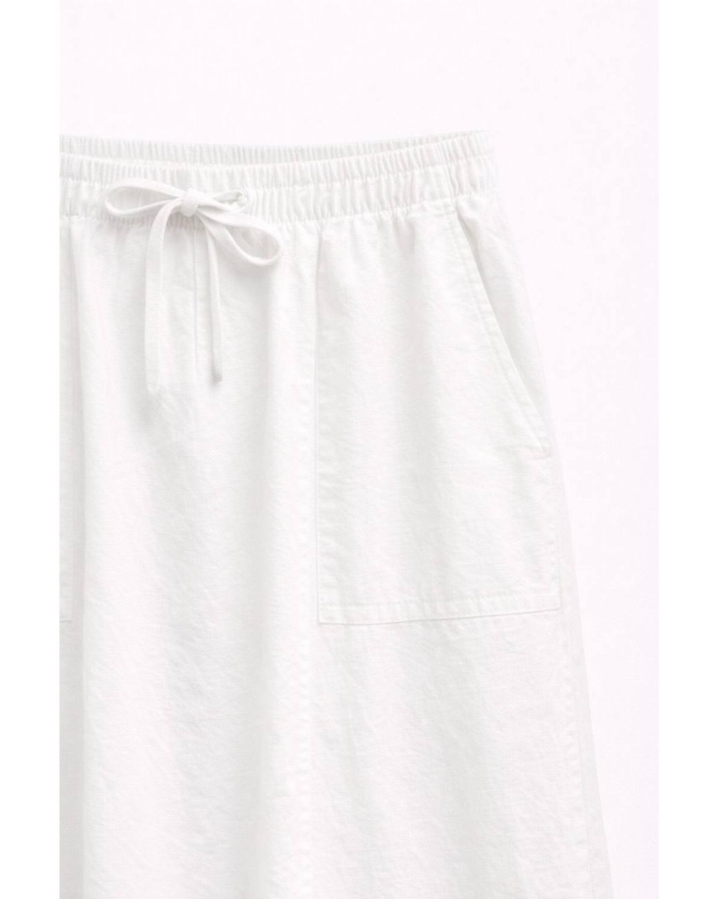 MixRay White High-Waisted Poplin Skirt With Drawstring Detail