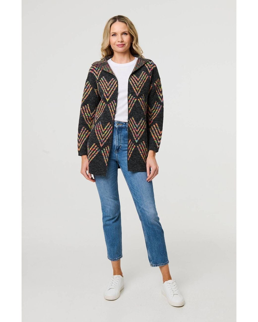 Izabel London Blue Abstract Print Longline Knitted Jacket