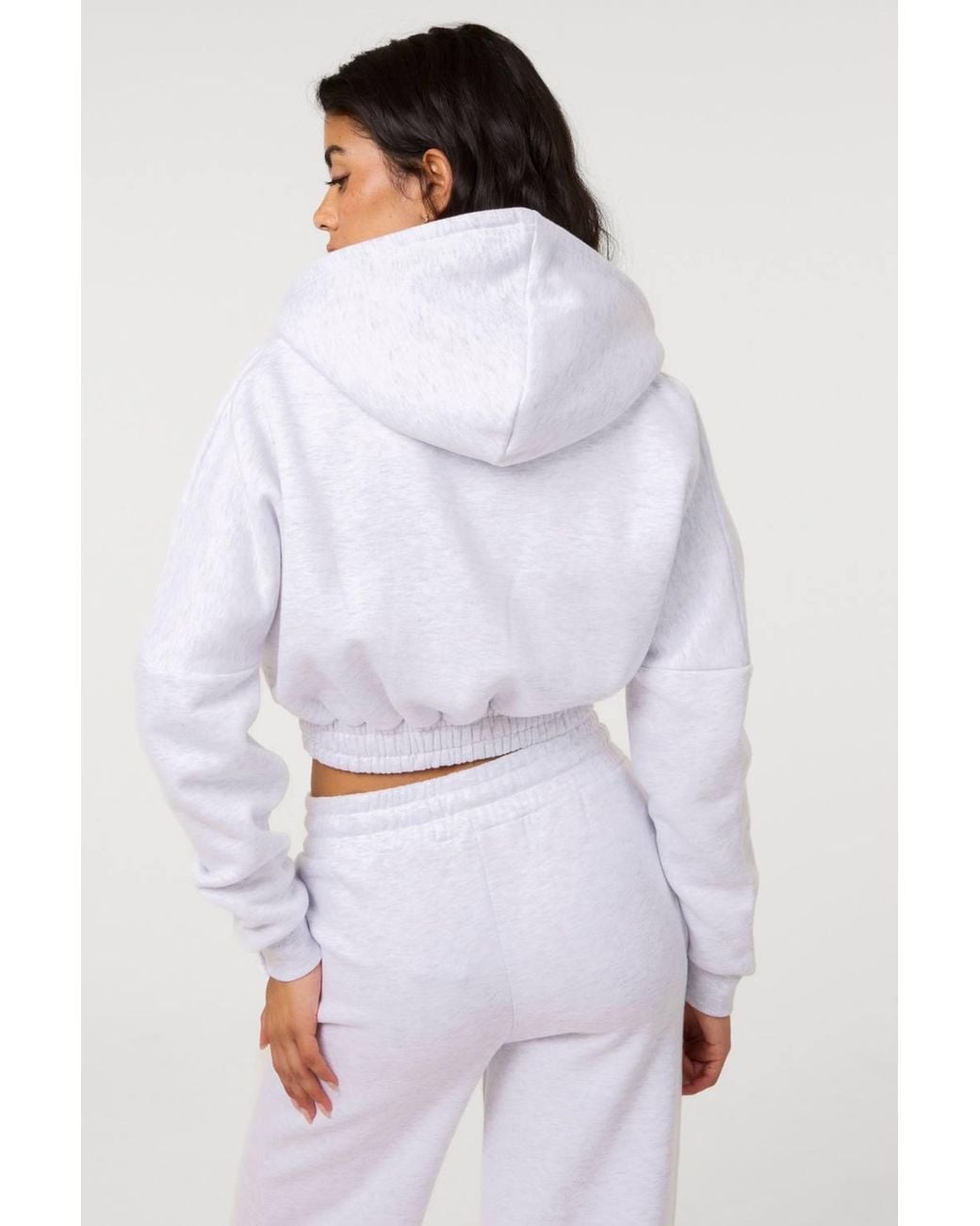 Pink Vanilla White Fleece Lined Cropped Hoodie