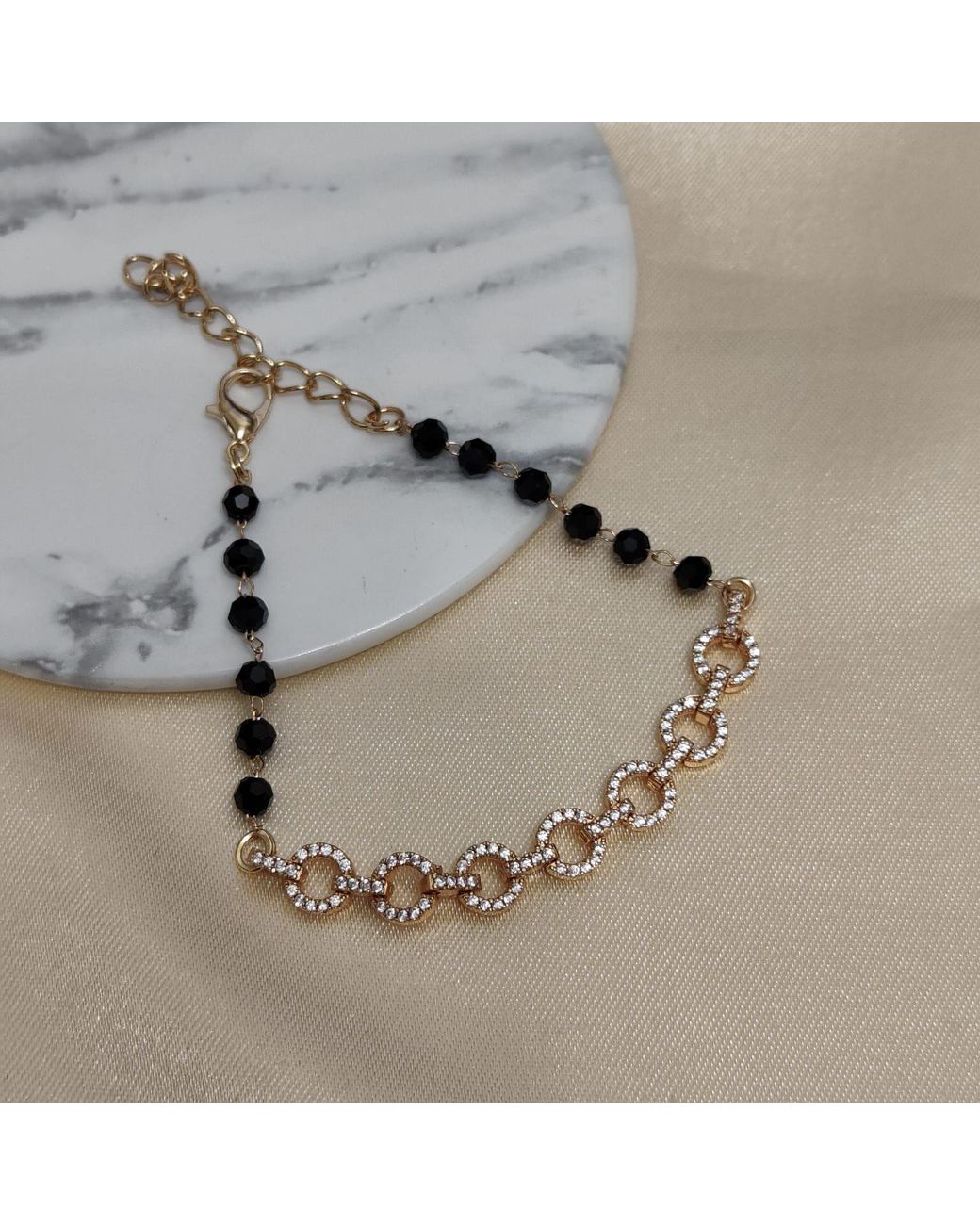 The Colourful Aura Purple Zircon Round Chain Link Beaded Adjustable Bracelet