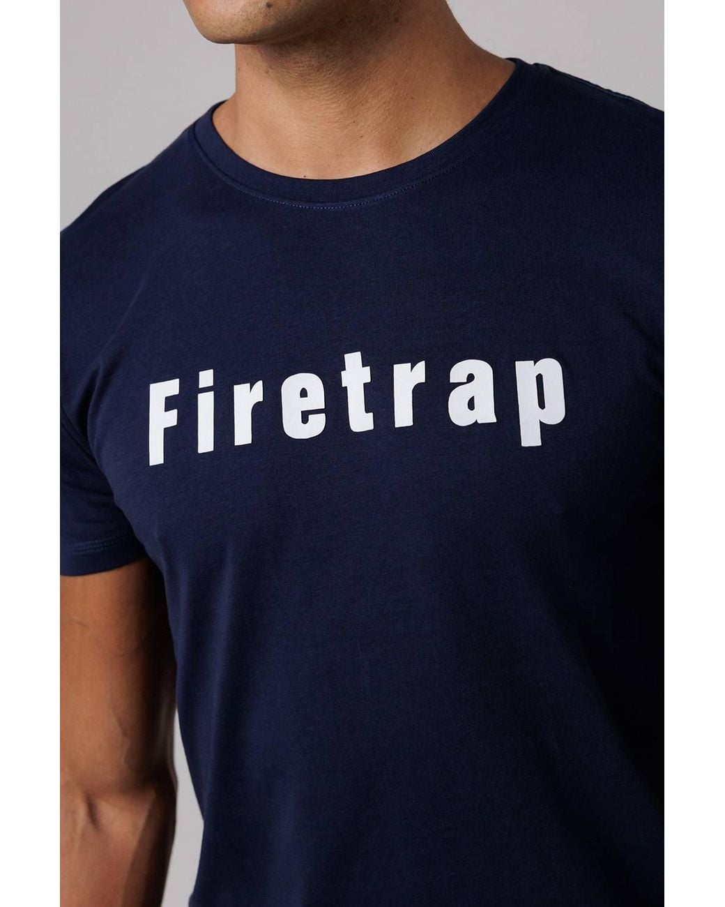 Firetrap Blue Regular Fit Cotton T-Shirt With Logo for men
