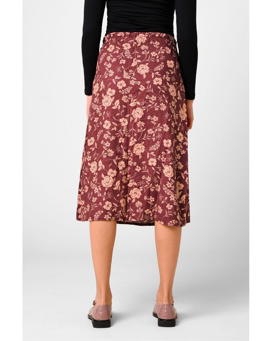 Enorsia Red Summer Flower Linen Midi Skirt
