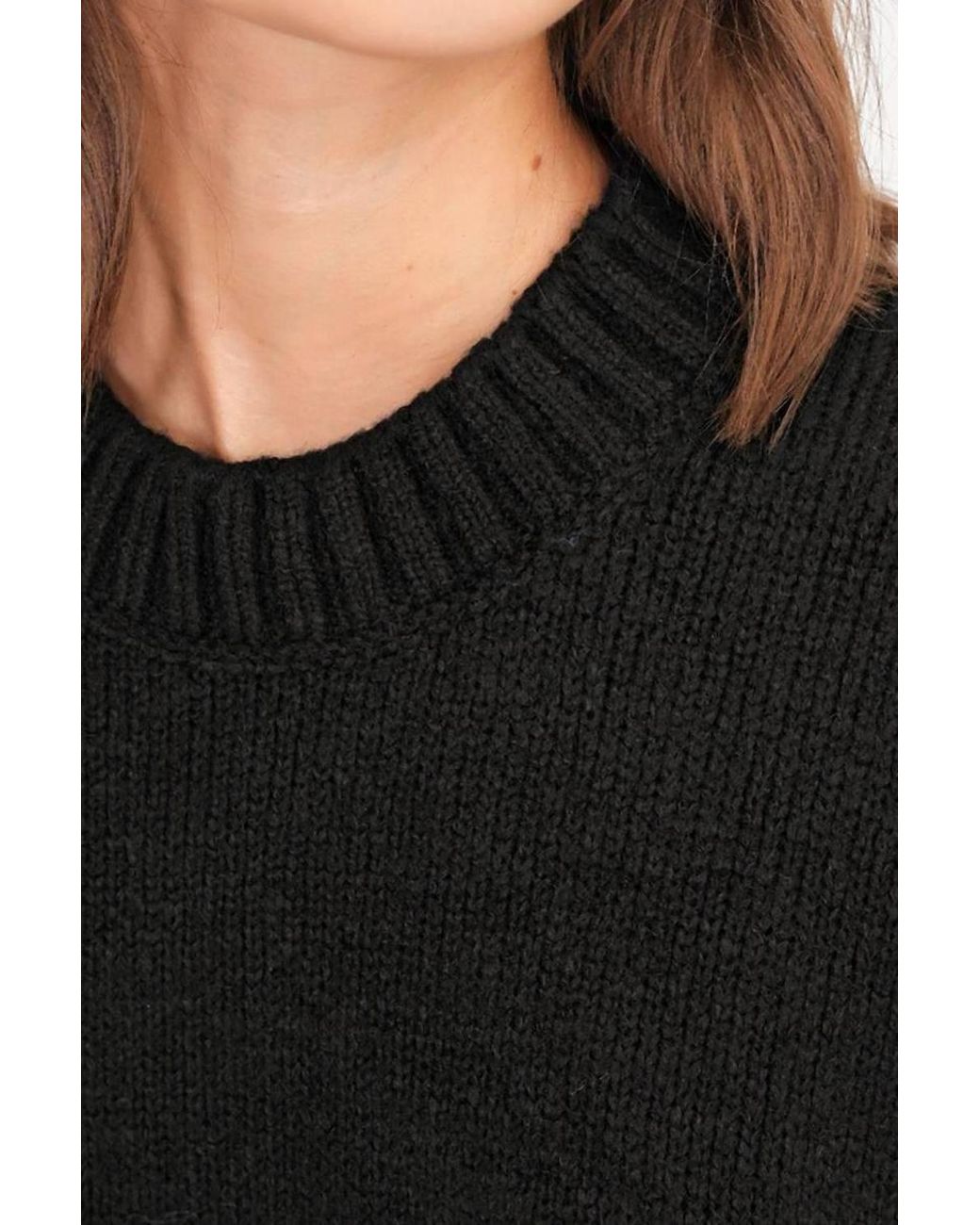MixRay Black Oversized Ribbed Knit Sweater With Crew Neck