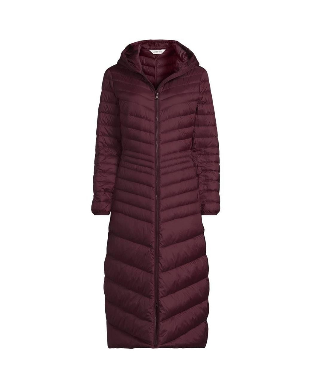 Lands' End Red Wanderweight Down Ultralight Packable Hooded Maxi Coat