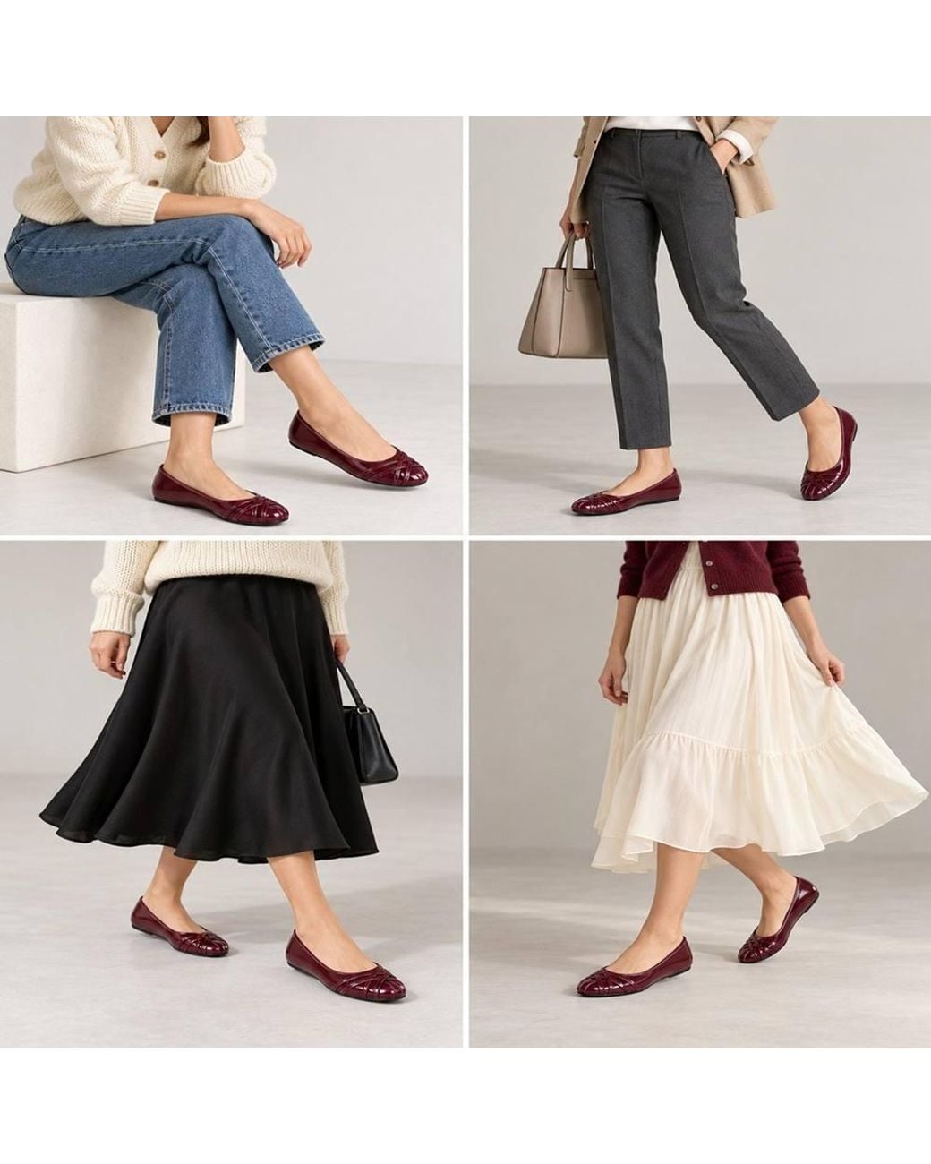 LARANGE Red Patent Ballet Flats With Woven Toe Detail