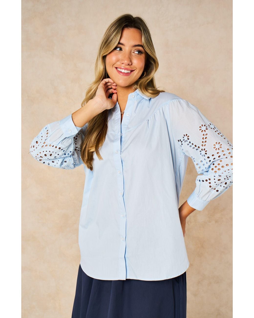 SARTA Blue Cut Out Oversized Cotton Shirt