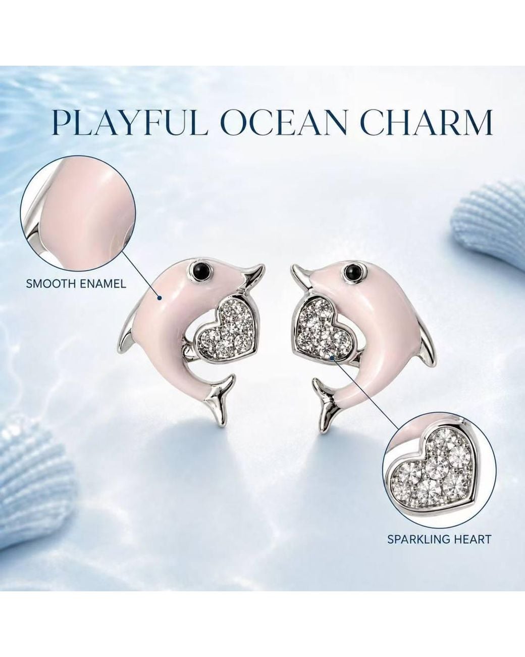 BluCore Metallic Dolphin‑Shaped‑Tone Heart Novelty Earrings