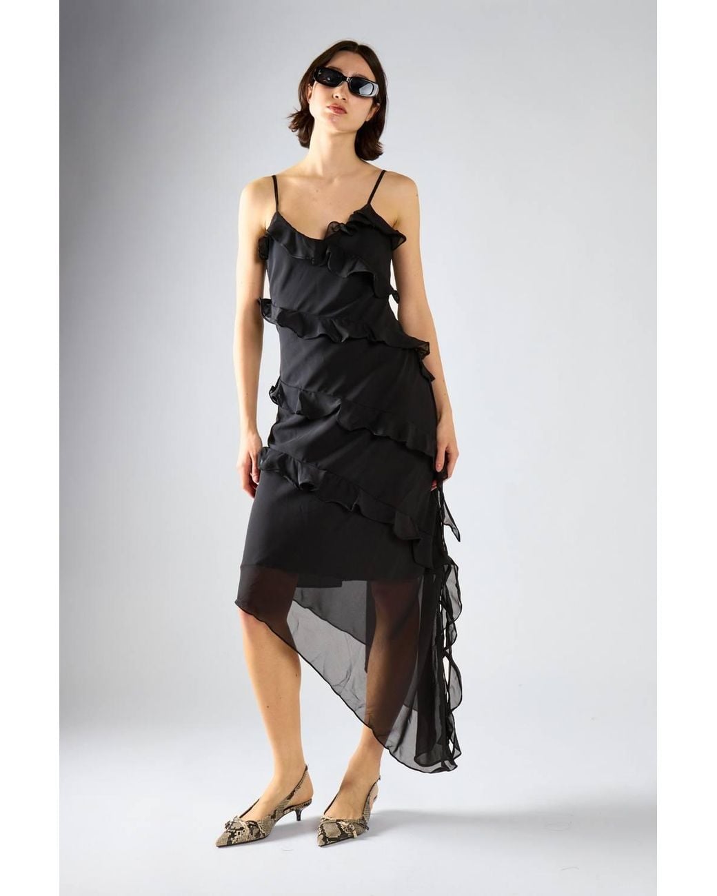 Shnoo Black Waterfall Ruffle Maxi-Dress
