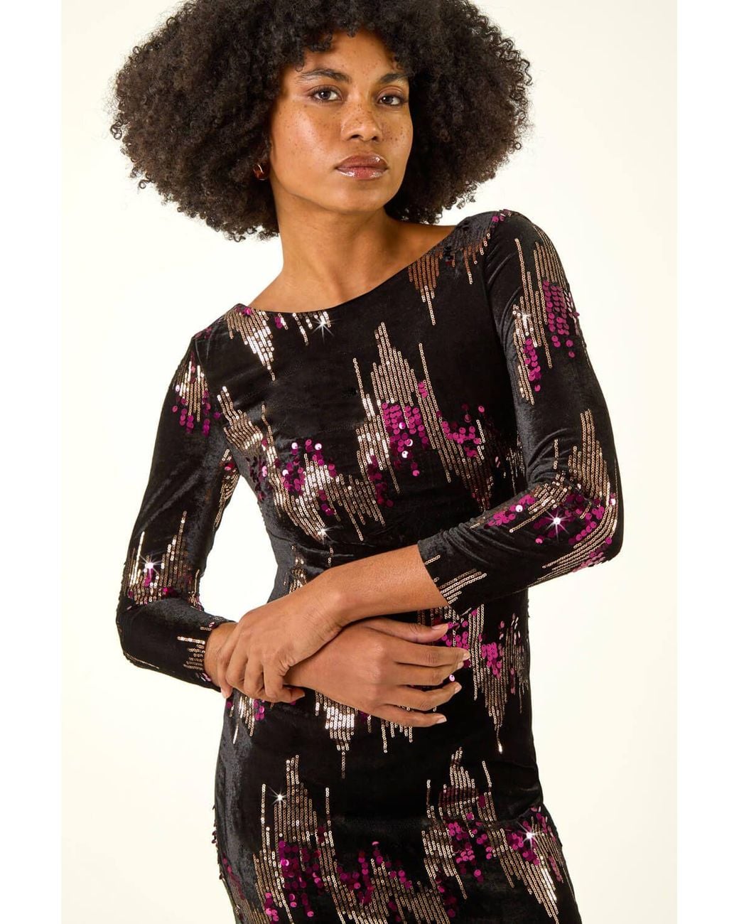 Roman Blue Sequin Velvet Shift Stretch Dress