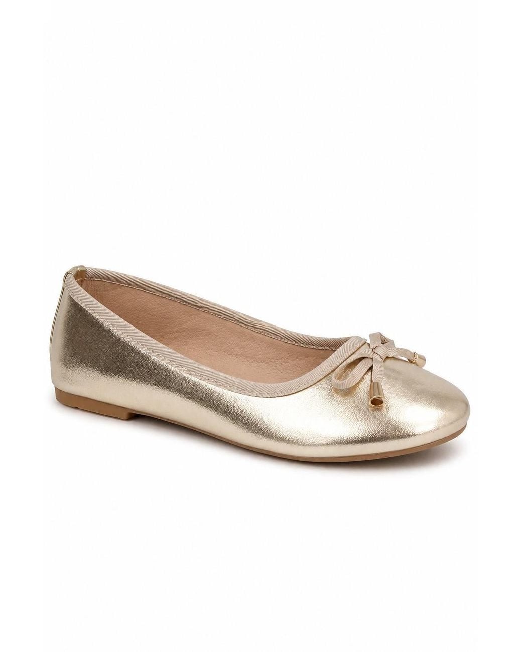 Spot on Natural Metallic Bow Detail Ballet Pumps