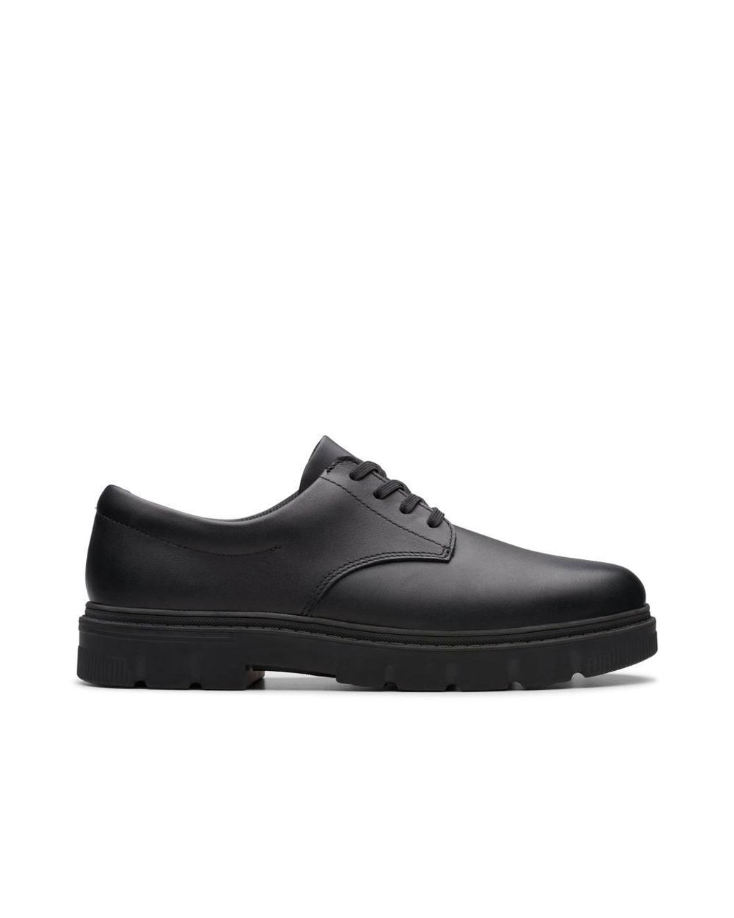 Clarks Black Lorcam Loop Youth Leather Derby Shoes, Lace Up, School Shoes