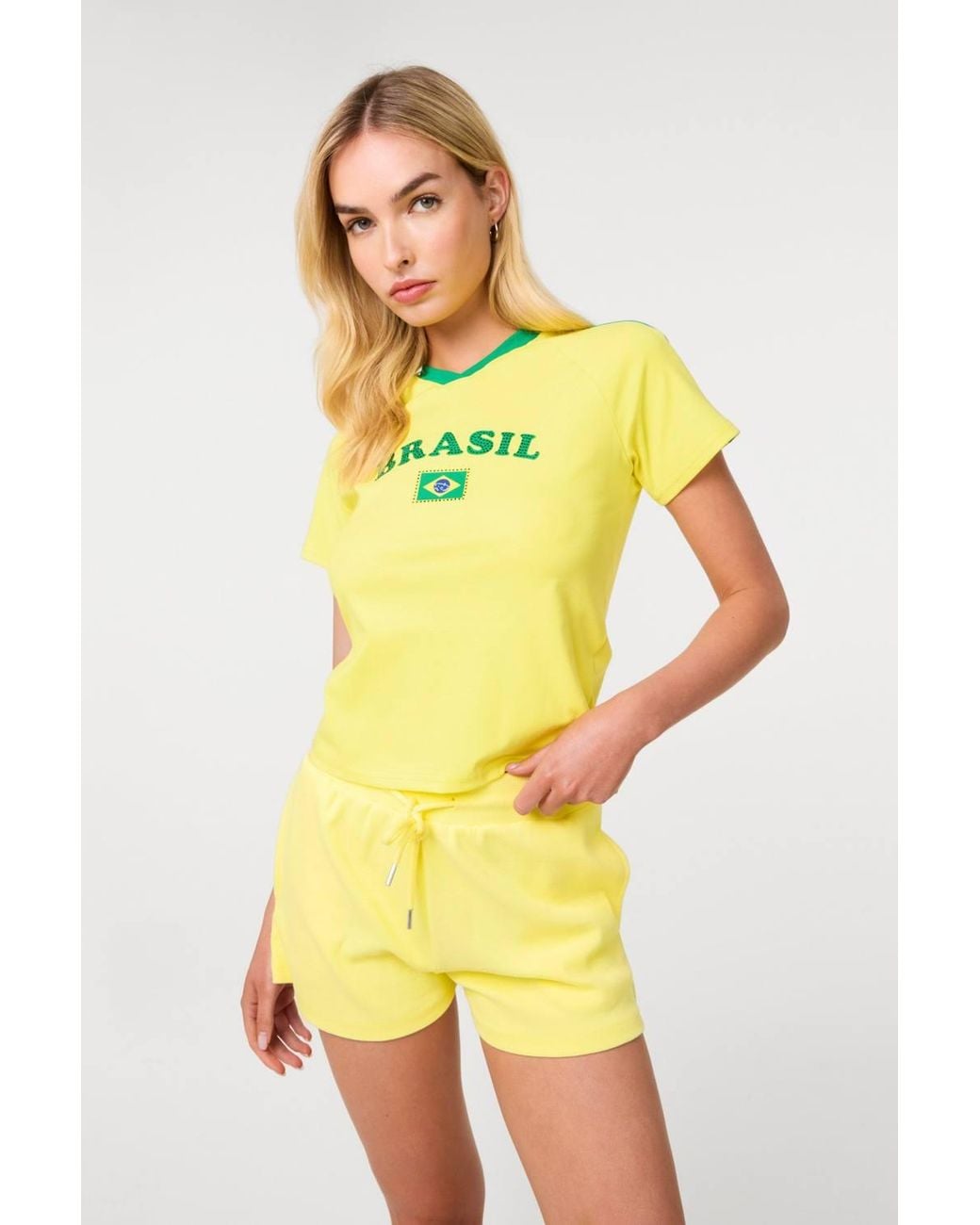 Pink Vanilla Yellow Brazil Embellished Football T-Shirt