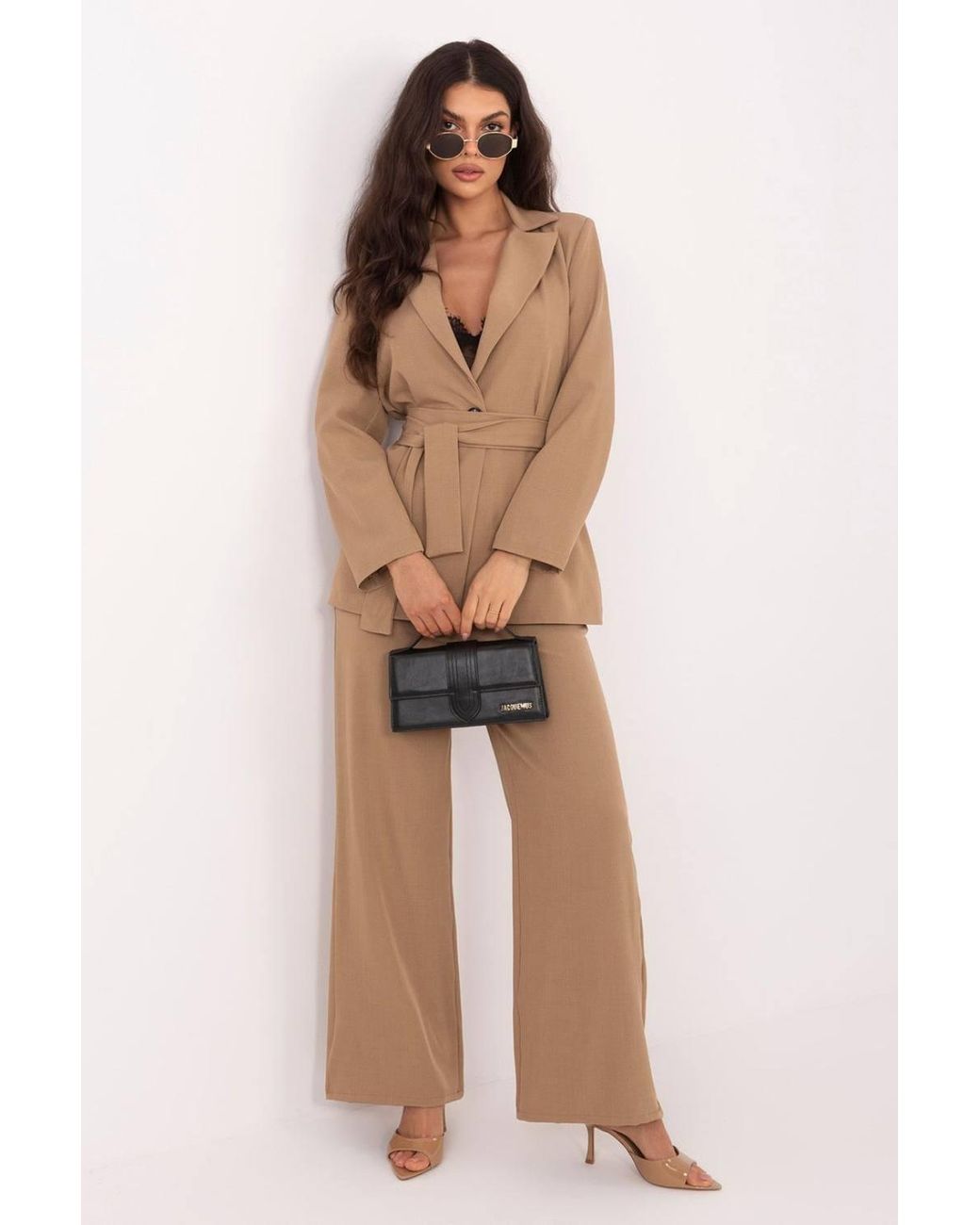 Love Lace Natural Office Collared Smart Set With Pockets & Buttons