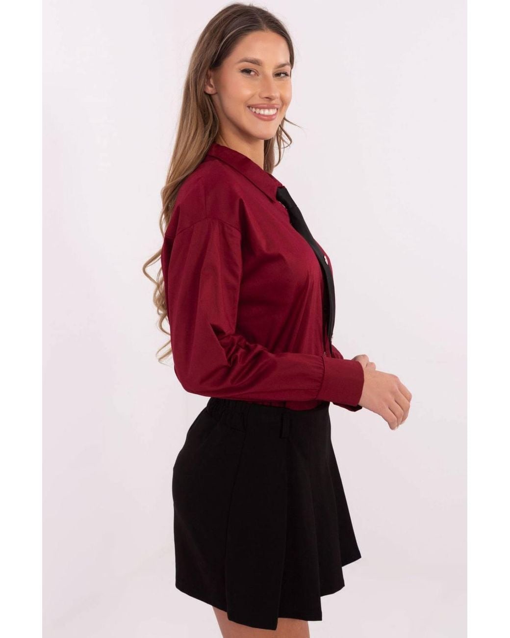 Love Lace Red Casual Cotton Elastane Long Sleeve Shirt Style 204398