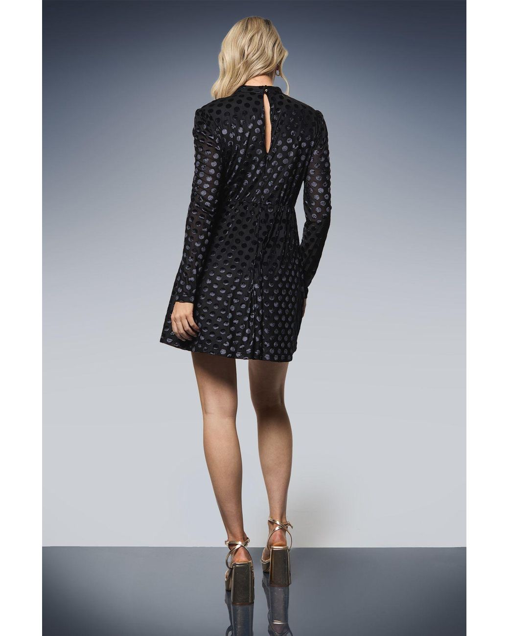 Dorothy Perkins Blue Spot Devore Long Sleeve Mini Dress