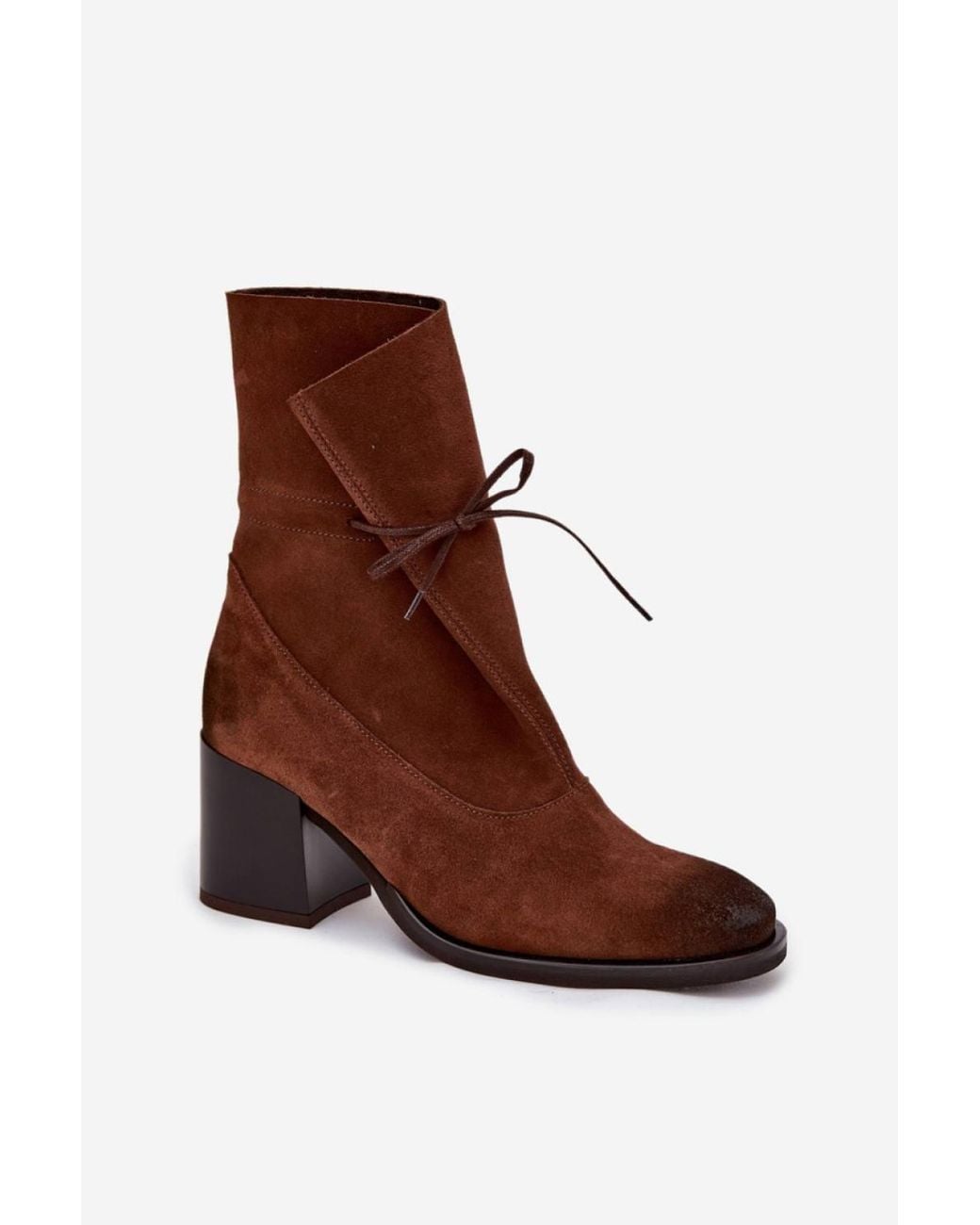 Love Lace Brown Office Slip-On Suede Heeled Boots