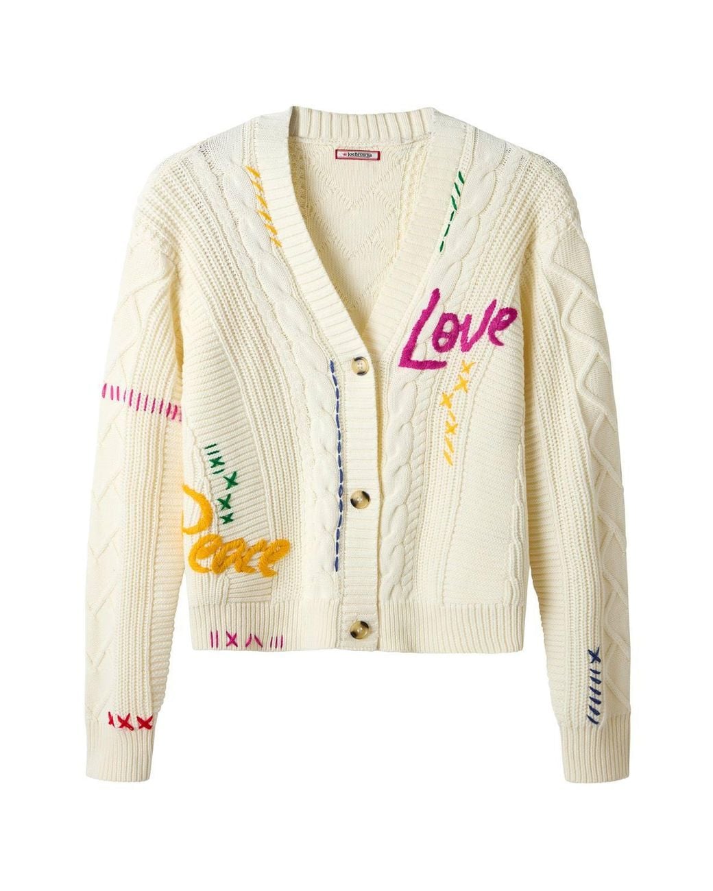 Joe Browns Natural Oversized Embroidered Cable Knit Cardigan